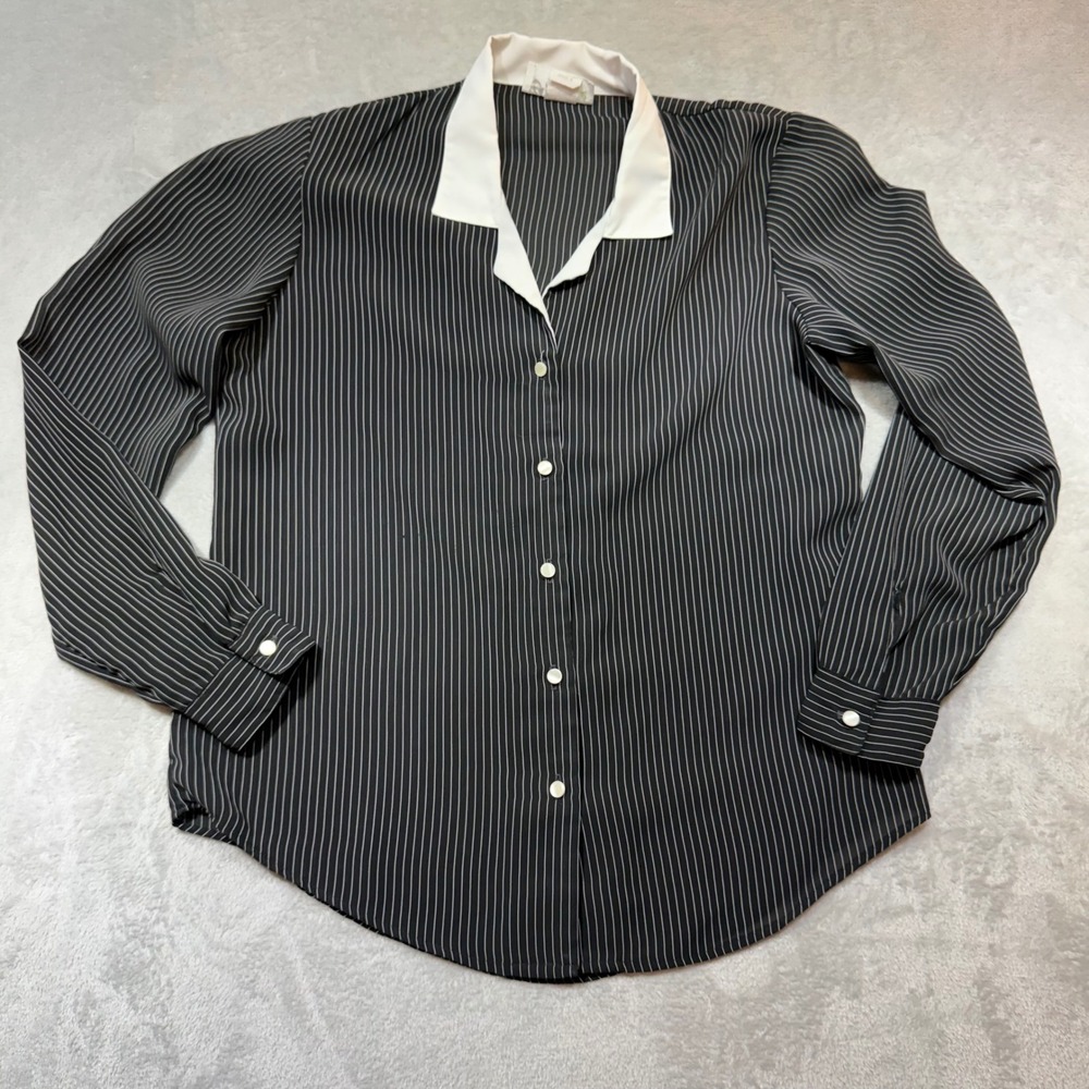 Vintage Striped Black & White Contrast Collar Blouse